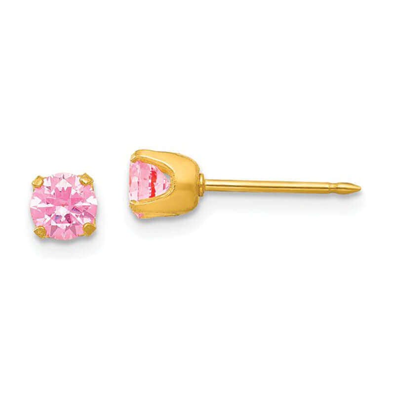 Inverness 354E Stainless Steel Pink CZ Earrings 7mm