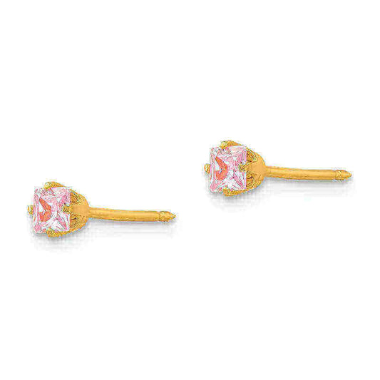 Inverness 470E GP Pink Square CZ Earrings 14KT 3 mm