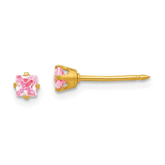 Inverness 470E GP Pink Square CZ Earrings 14KT 3 mm