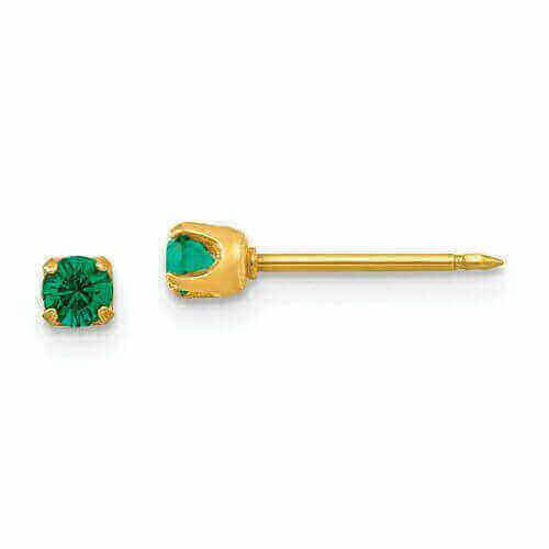 Inverness 97C GP Green Crystal May Earrings 14KT 3mm