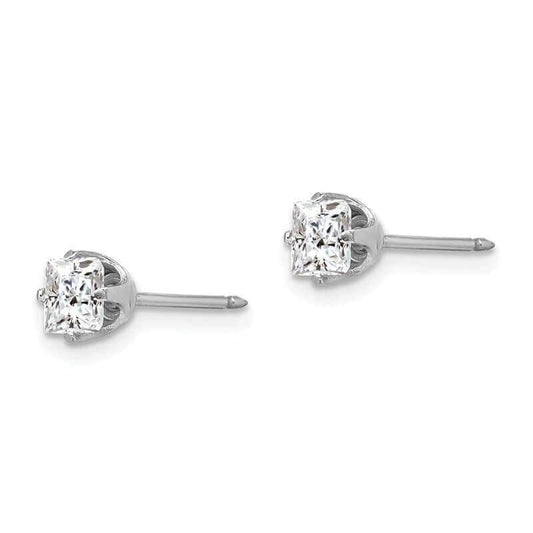 Inverness 139E White Gold Square CZ Earrings 14KT 5mm