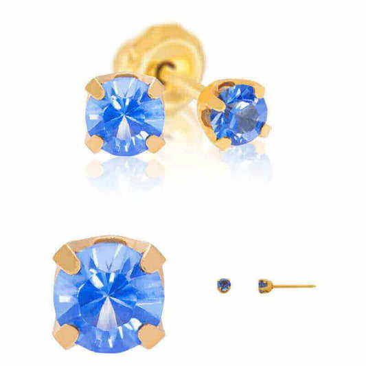 Inverness 89C Blue Crystal Earrings 24KT 3mm