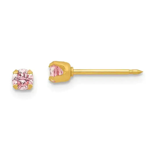 Inverness 65E GP Pink CZ Earrings 14KT 3mm