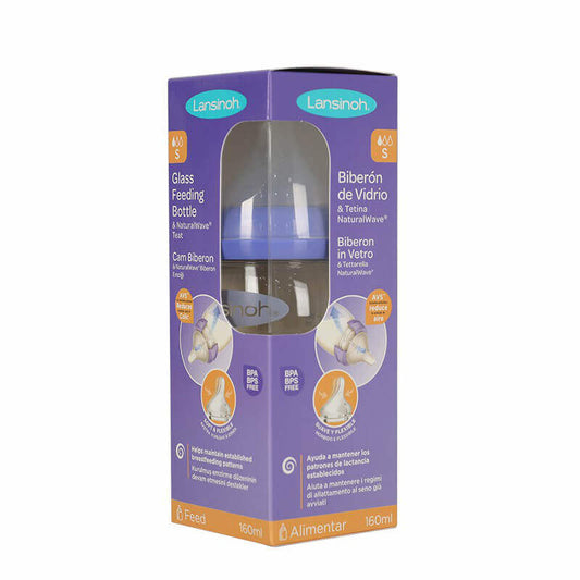 Lansinoh Glass Feeding Bottle With Natural Wave Slow Flow 160 ml