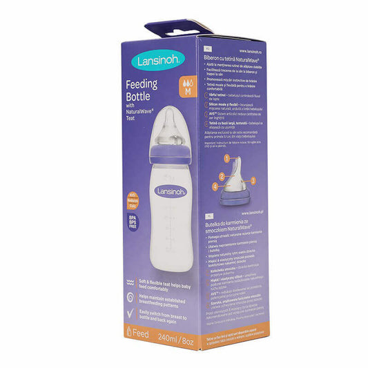 Lansinoh Feeding Bottle With Natural Wave Medium Flow 240 ml
