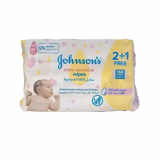عرض 2+1 على مناديل Johnson's Extra Sensitive، 168 منديل.