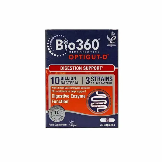 بايو 360 أوبتيجوت دي، دعم الهضم، 10 مليار بكتيريا، 30 كبسولة