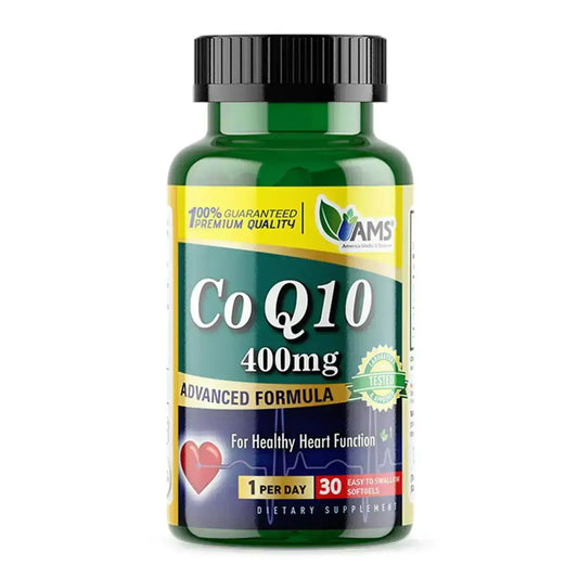 كبسولات AMS Co Q10 400 ملغ، عبوة من 30 كبسولة، لقلب سليم.