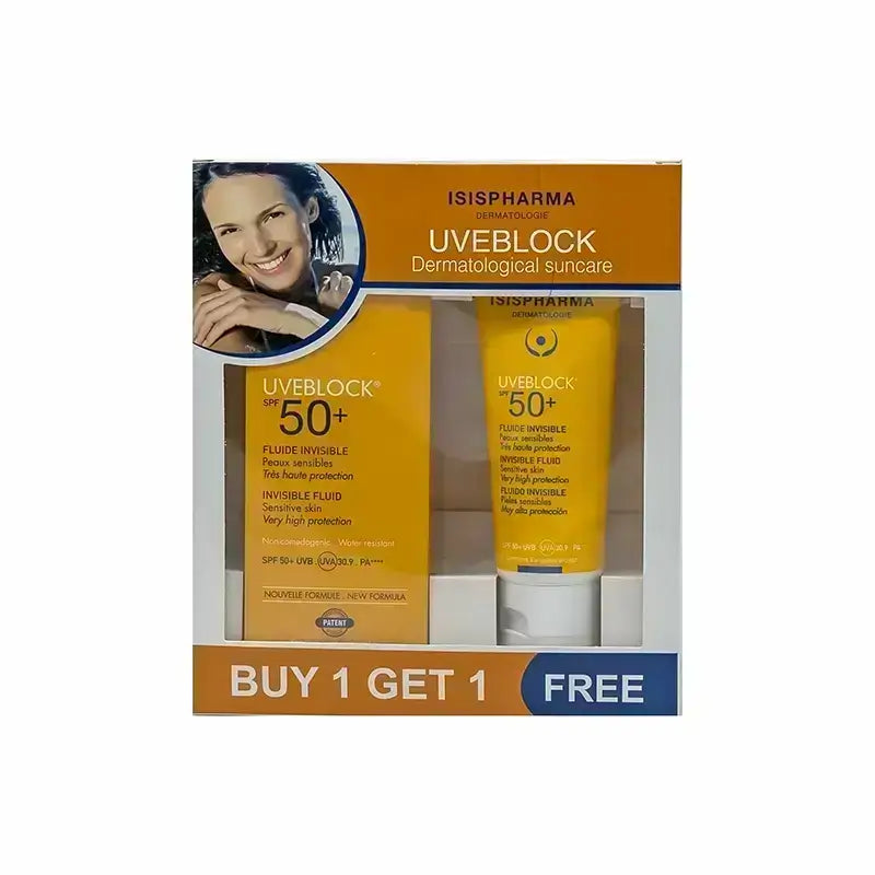 عرض شراء واحد واحصل على واحد مجاناً من سائل إيزيس يوڤي بلوك SPF 50+ غير المرئي.