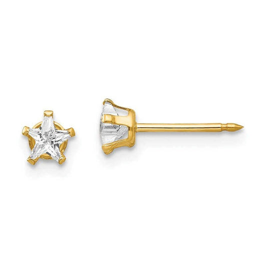 Inverness 151E Star CZ Earrings 14KT 4mm