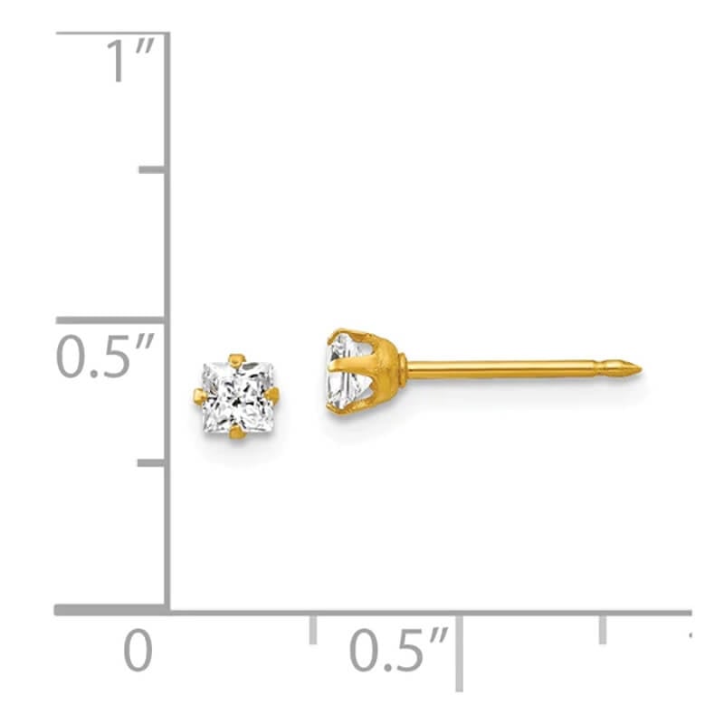 Inverness 251E GP Square CZ Earrings 18KT 3mm