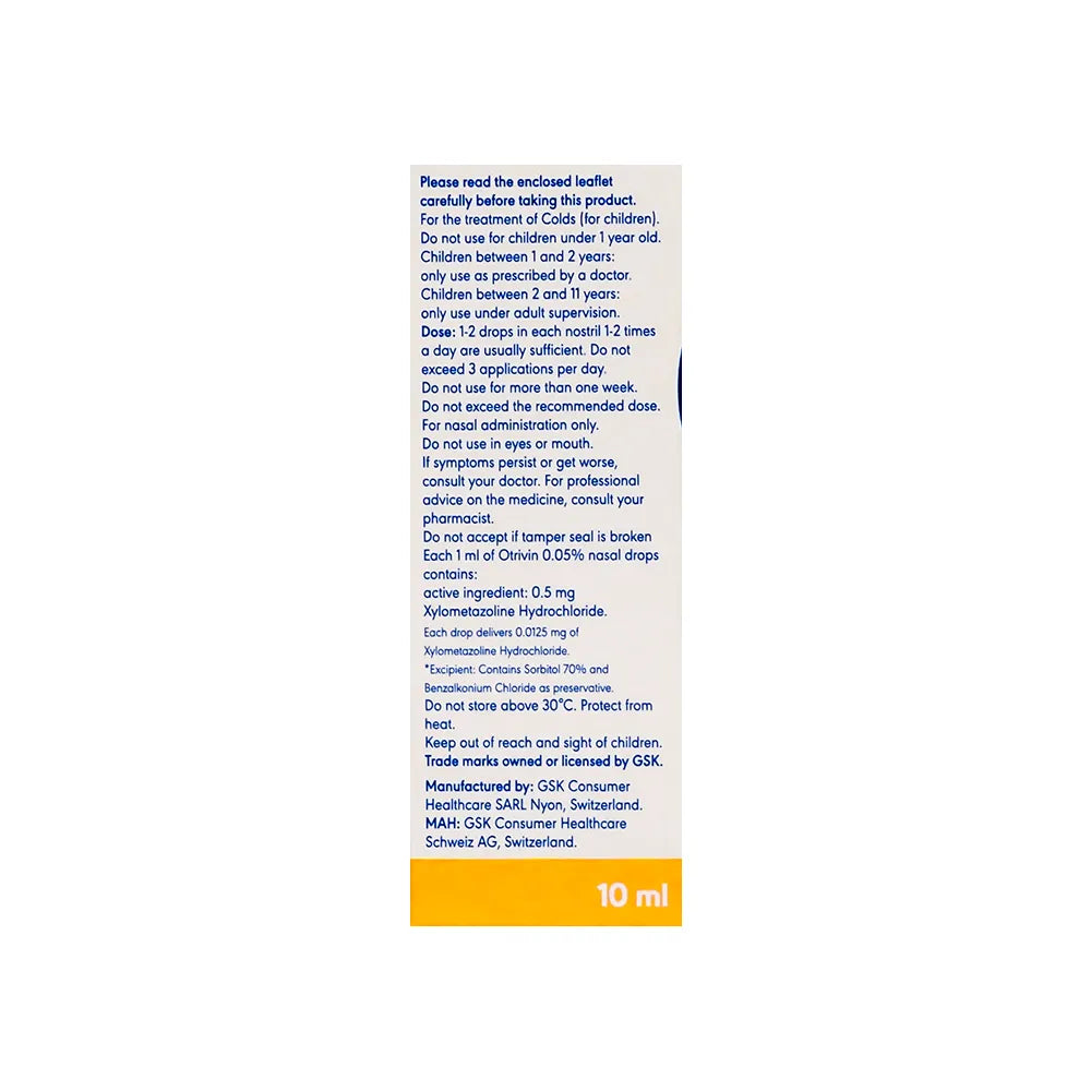 Otrivin Original 0.05% Nasal Drops For Child 10 ml